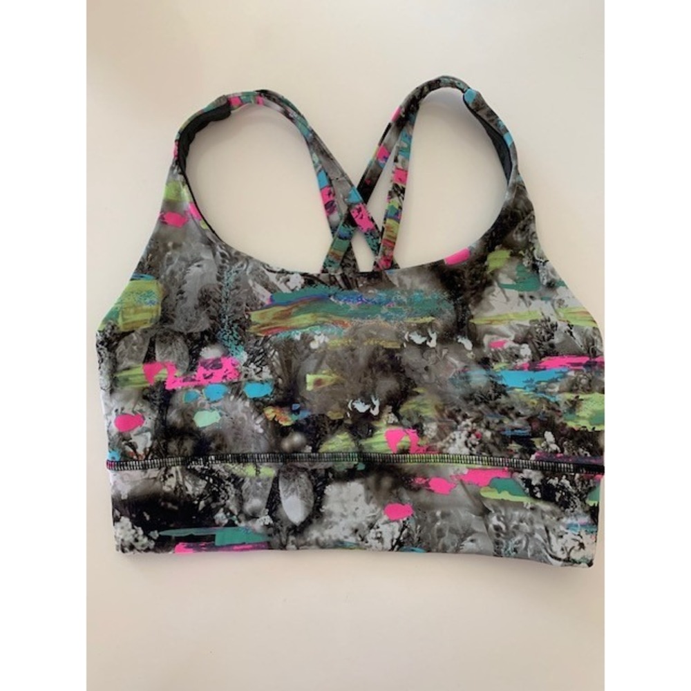 Lululemon Energy Bra Size 6 Abstract Paint Splatter Multi Color Strappy Back